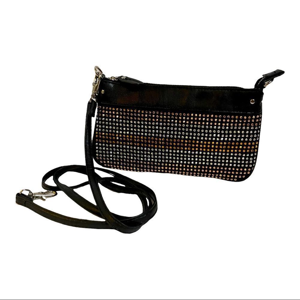 Steve Madden Crossbody Mini Wristlet Bag Silver Gold Black Faux Leather